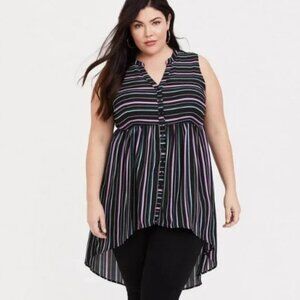 Torrid Hi Low Sheer Sleeveless Stripe Georgette Tunic 2 2X 18/20